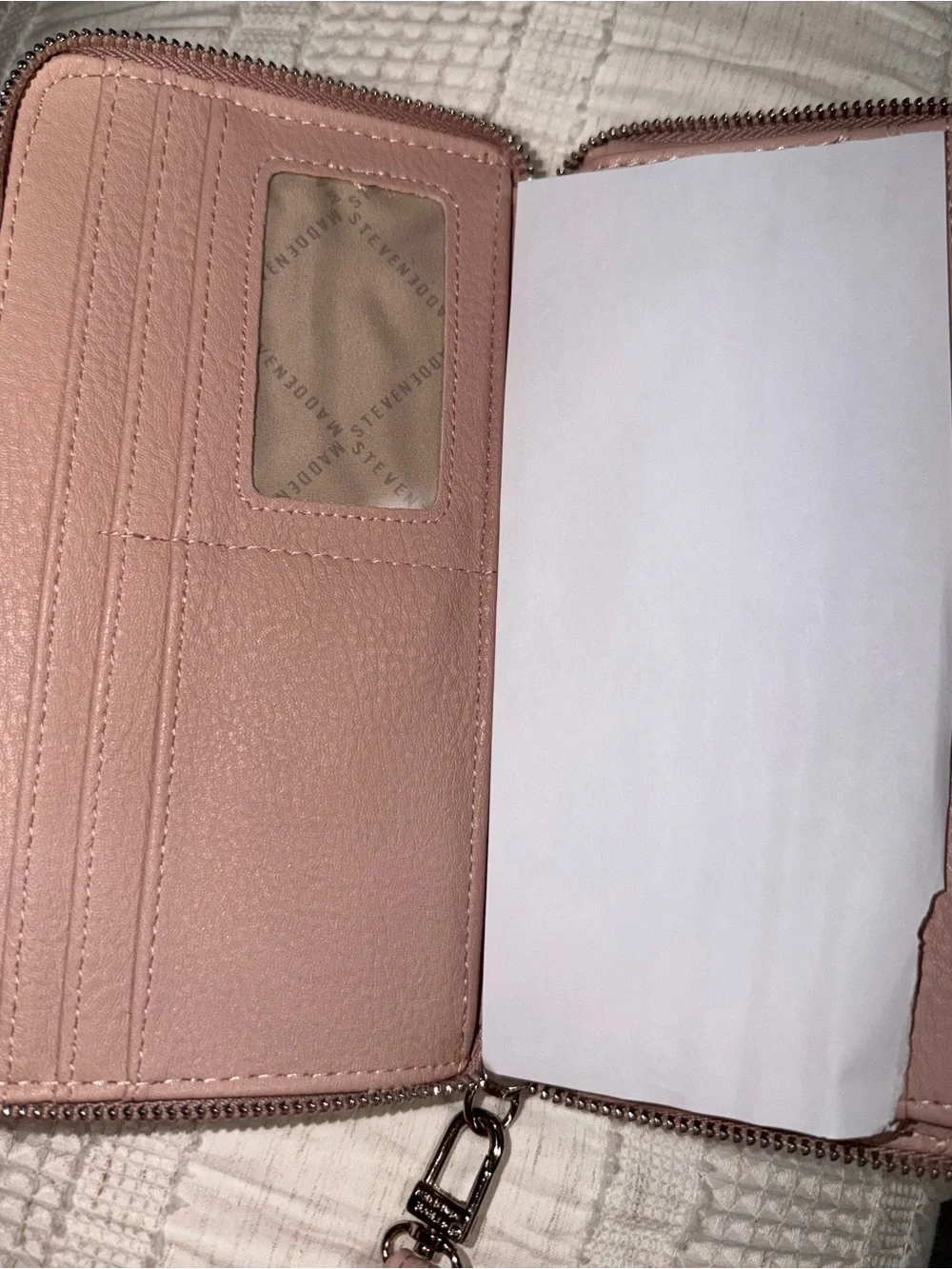 Steve Madden Light Pink Zip Wristlet with Metal Bar